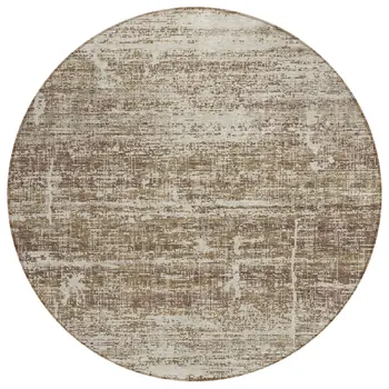 8' Brown Beige And Taupe Round Abstract Washable Indoor Outdoor Area Rug