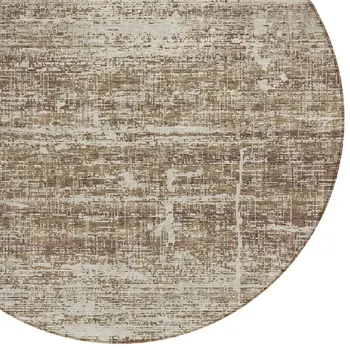 8' Brown Beige And Taupe Round Abstract Washable Indoor Outdoor Area Rug