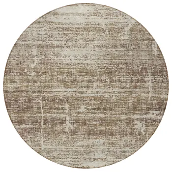 8' Brown Beige And Taupe Round Abstract Washable Indoor Outdoor Area Rug