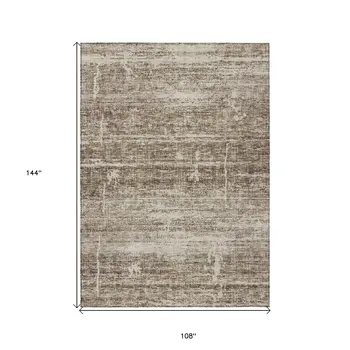 9' X 12' Brown Beige And Taupe Abstract Washable Indoor Outdoor Area Rug