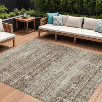 10' X 14' Brown Beige And Taupe Abstract Washable Indoor Outdoor Area Rug