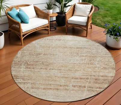 8' Copper Beige And Taupe Round Abstract Washable Indoor Outdoor Area Rug
