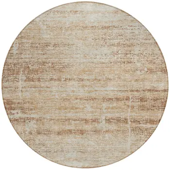 8' Copper Beige And Taupe Round Abstract Washable Indoor Outdoor Area Rug