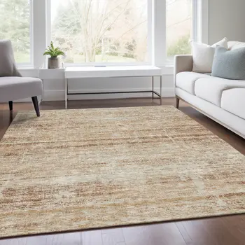 8' X 10' Copper Beige And Taupe Abstract Washable Indoor Outdoor Area Rug