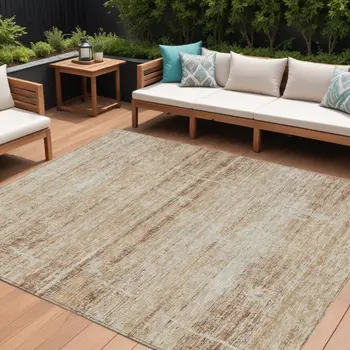 10' X 14' Copper Beige And Taupe Abstract Washable Indoor Outdoor Area Rug