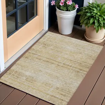 3' X 5' Gold Beige And Wheat Abstract Washable Indoor Outdoor Area Rug