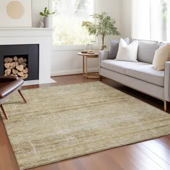 3' X 5' Gold Beige And Wheat Abstract Washable Indoor Outdoor Area Rug