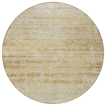 8' Gold Beige And Wheat Round Abstract Washable Indoor Outdoor Area Rug
