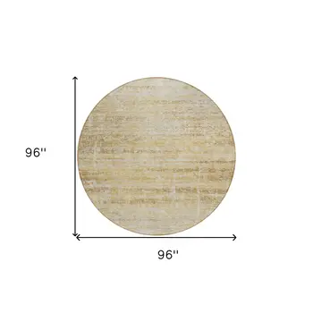 8' Gold Beige And Wheat Round Abstract Washable Indoor Outdoor Area Rug