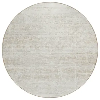 8' Ivory Beige And Tan Round Abstract Washable Indoor Outdoor Area Rug