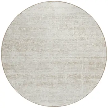 8' Ivory Beige And Tan Round Abstract Washable Indoor Outdoor Area Rug