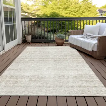 8' X 10' Ivory Beige And Tan Abstract Washable Indoor Outdoor Area Rug