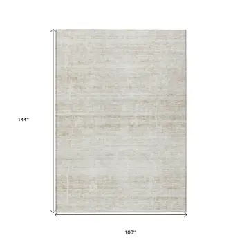 9' X 12' Ivory Beige And Tan Abstract Washable Indoor Outdoor Area Rug
