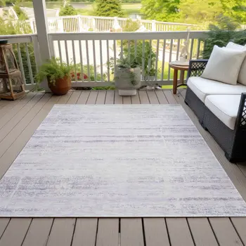 5' X 8' Lavender Purple And Ivory Abstract Washable Indoor Outdoor Area Rug