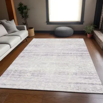 5' X 8' Lavender Purple And Ivory Abstract Washable Indoor Outdoor Area Rug