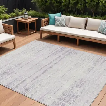 10' X 14' Lavender Purple And Ivory Abstract Washable Indoor Outdoor Area Rug