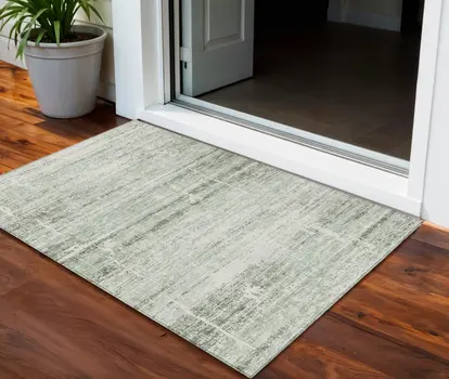 3' X 5' Sage Artichoke Green And Ivory Abstract Washable Indoor Outdoor Area Rug