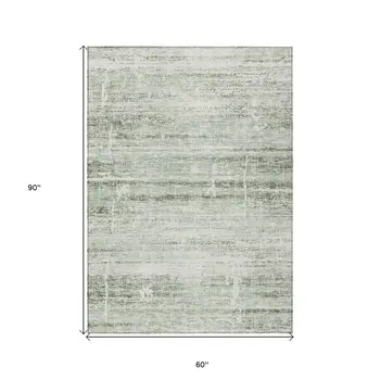 5' X 8' Sage Artichoke Green And Ivory Abstract Washable Indoor Outdoor Area Rug