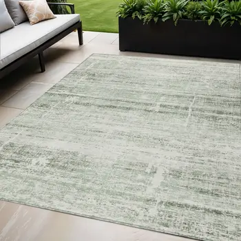 5' X 8' Sage Artichoke Green And Ivory Abstract Washable Indoor Outdoor Area Rug