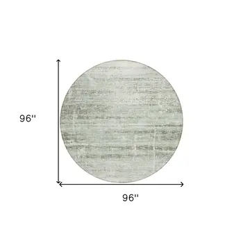 8' Sage Artichoke Green And Ivory Round Abstract Washable Indoor Outdoor Area Rug