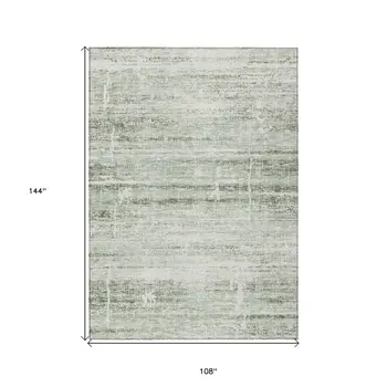 9' X 12' Sage Artichoke Green And Ivory Abstract Washable Indoor Outdoor Area Rug
