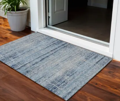 3' X 5' Sky Blue And Navy Blue Abstract Washable Indoor Outdoor Area Rug