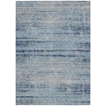 5' X 8' Sky Blue And Navy Blue Abstract Washable Indoor Outdoor Area Rug