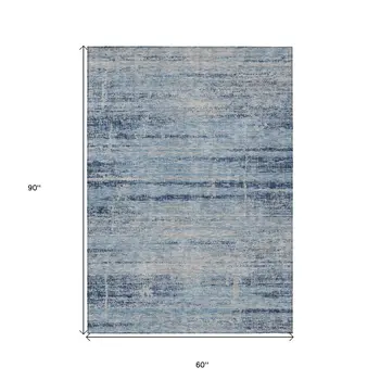 5' X 8' Sky Blue And Navy Blue Abstract Washable Indoor Outdoor Area Rug