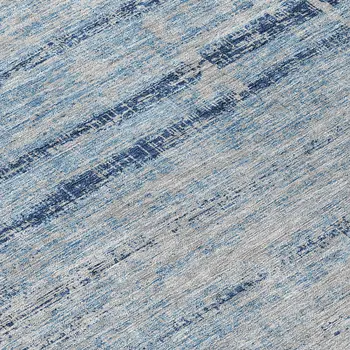 8' Sky Blue And Navy Blue Round Abstract Washable Indoor Outdoor Area Rug