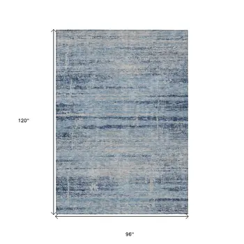 8' X 10' Sky Blue And Navy Blue Abstract Washable Indoor Outdoor Area Rug
