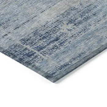 8' X 10' Sky Blue And Navy Blue Abstract Washable Indoor Outdoor Area Rug