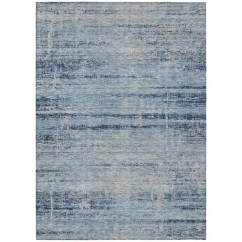 10' X 14' Sky Blue And Navy Blue Abstract Washable Indoor Outdoor Area Rug