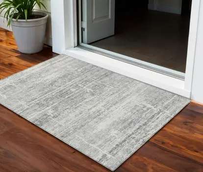 3' X 5' Silver Gray And Charcoal Abstract Washable Indoor Outdoor Area Rug