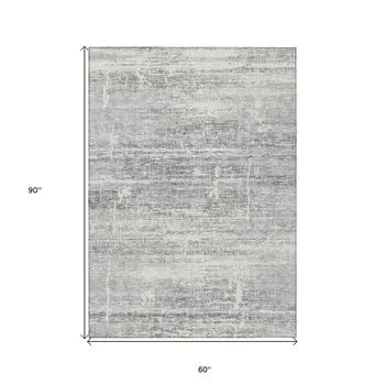 5' X 8' Silver Gray And Charcoal Abstract Washable Indoor Outdoor Area Rug