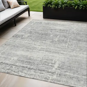 5' X 8' Silver Gray And Charcoal Abstract Washable Indoor Outdoor Area Rug