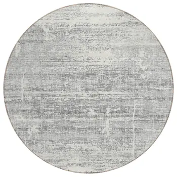 8' Silver Gray And Charcoal Round Abstract Washable Indoor Outdoor Area Rug