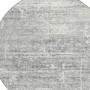 8' Silver Gray And Charcoal Round Abstract Washable Indoor Outdoor Area Rug