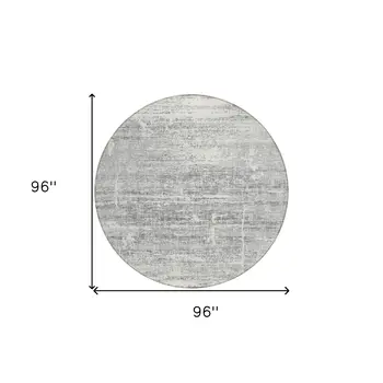 8' Silver Gray And Charcoal Round Abstract Washable Indoor Outdoor Area Rug