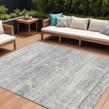 8' X 10' Silver Gray And Charcoal Abstract Washable Indoor Outdoor Area Rug