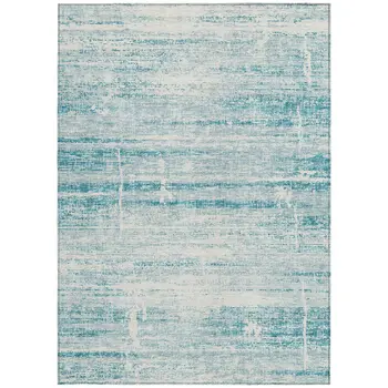 3' X 5' Teal Blue Aqua And Ivory Abstract Washable Indoor Outdoor Area Rug
