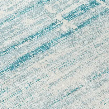 8' Teal Blue Aqua And Ivory Round Abstract Washable Indoor Outdoor Area Rug