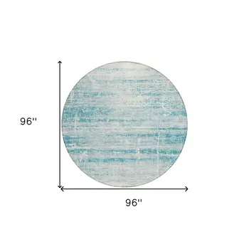 8' Teal Blue Aqua And Ivory Round Abstract Washable Indoor Outdoor Area Rug