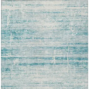 9' X 12' Teal Blue Aqua And Ivory Abstract Washable Indoor Outdoor Area Rug