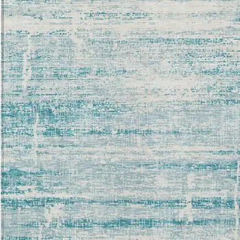 9' X 12' Teal Blue Aqua And Ivory Abstract Washable Indoor Outdoor Area Rug