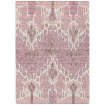 5' X 8' Blush Pink And Ivory Ikat Washable Indoor Outdoor Area Rug