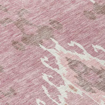8' Blush Pink And Ivory Round Ikat Washable Indoor Outdoor Area Rug