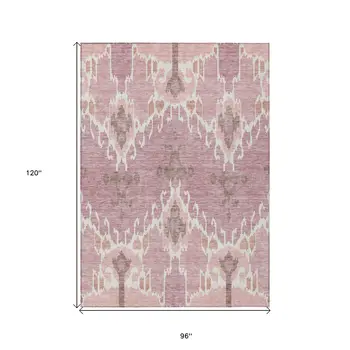 8' X 10' Blush Pink And Ivory Ikat Washable Indoor Outdoor Area Rug