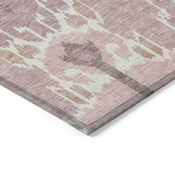 8' X 10' Blush Pink And Ivory Ikat Washable Indoor Outdoor Area Rug