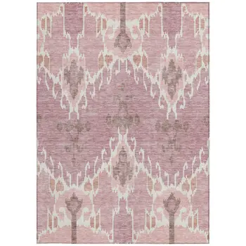 8' X 10' Blush Pink And Ivory Ikat Washable Indoor Outdoor Area Rug