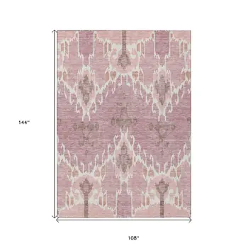 9' X 12' Blush Pink And Ivory Ikat Washable Indoor Outdoor Area Rug